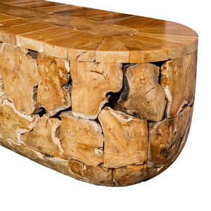 Meubles de salon, ambiance chaleureuse et accueillante, table ovale en teck rustique de qualité supérieure, artisanale en bois naturel, ARTERRA - Product Image 3