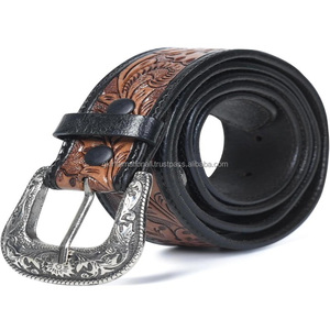 Cinturón de cuero genuino estilo vaquero occidental con hebilla rústica, cinturón de cuero vaquero occidental de la India - Product Image 3