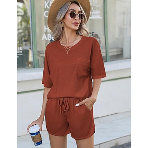 Conjunto de Shorts de Punto Waffle Modernos para Mujer, Ropa Casual para Estar en Casa, Proveedor Mayorista - Product Image 3