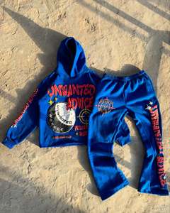 Hot Selling Men Streetwear <b>Tracksuit</b> Set Custom Embroidery Hoodie And Sweatpants Cotton Fleece Sweatsuit Factory - Product Image 1
