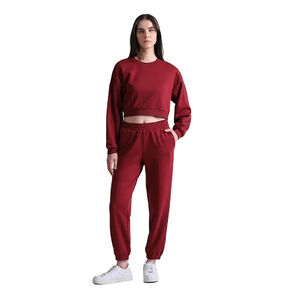 Ensemble de survêtement décontracté personnalisé avec logo OEM, sweat à capuche court et pantalon de jogging pour femme, ensemble deux pièces pour femme - Product Image 1