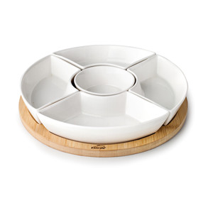 Piatto da portata Zensai Bamboo a 5 scomparti con ciotola centrale per snack da festa - Product Image 1