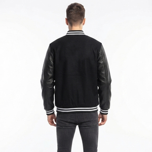 Blouson universitaire pour homme en laine avec manches en cuir PU, style Letterman, col universitaire, boutons-pression, bordure côtelée, personnalisable, vente en gros, OEM - Product Image 2