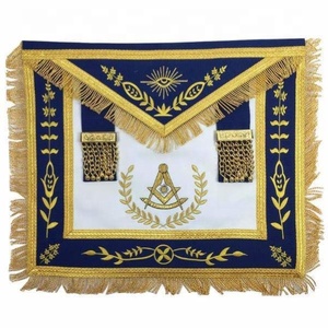 Tablier de Maître Ancien de Loge Bleue Maçonnique, Broderie Machine Personnalisée, Luxe Écologique Doré, pour Francs-Maçons - Product Image 1