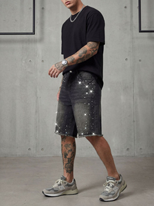 Shorts en jean pour hommes, ourlet brut, mi-longs, style streetwear, jorts, effet vieilli, vintage, hiver, séchage rapide, motif 3D, vente en gros, personnalisé, en vrac - Product Image 2