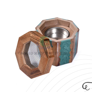 Brûleur d'encens octogonal en bois de santal avec couvercle en maille et plateau métallique pour aromathérapie de bureau - Product Image 3