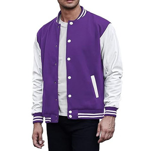 <b>Men's</b> Navy Blue <b>White</b> Sleeve Varsity <b>Jacket</b> Preppy Style Turn-down Collar Regular Fit Solid Color Button Closure - Product Image 3