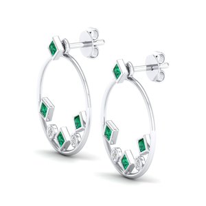 Pendientes de Aro REYES con Gema de Esmeralda de Corte Princesa de 0.24 Quilates en Oro Blanco de 14K, Joyería de Boda con Moissanita Certificada por GRA - Product Image 3