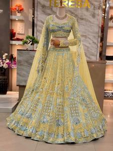Lehenga Choli de red bordada plateada con dupatta para mujer, para bodas indias, tradicional, de longitud regular, de secado rápido - Product Image 3