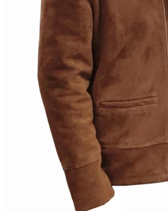 Custom Made <b>Men's</b> Brown <b>Suede</b> Leather <b>Jacket</b> Zipper Closure Turn-down Collar Casual Autumn Style Regular Fit with Pockets - Product Image 5