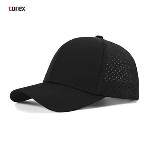 Casquette de baseball noire découpée au laser à 6 panneaux, 100 % polyester, maille respirante, broderie 3D, ajustement par bouton, unisexe, voyage, extérieur, printemps - Product Image 1