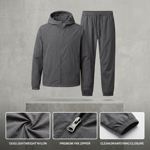Survêtement léger pour homme en Spandex/Nylon, fermeture éclair intégrale, col montant, couleur unie, style streetwear, tenue décontractée d'hiver, 120g, longueur genou, côtés zippés - Product Image 1