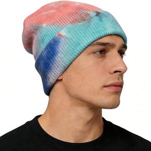 Bonnet d'hiver unisexe en coton long et pelucheux, style tie-dye, camouflage, avec nœuds, tricoté, chaud, pour la plage, avec lettres et embout de bout. - Product Image 2