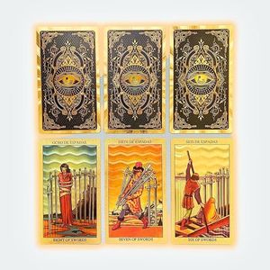 Spagnolo e inglese 78 tarocchi in PVC mazzo lamina d'oro impermeabile antirughe resistente con guida spirituale-carte puzzle per adulti - Product Image 2