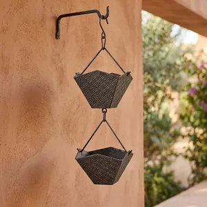 Chaîne de pluie suspendue moderne en métal pour décoration de jardin extérieur, en acier galvanisé noir - Product Image 2