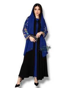 Plus Women's Simple Modest Straight Stand Collar Long Sleeve Solid Sequin Embroidery Applique <b>Chiffon</b> Floor-Length - Product Image 3