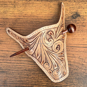 Épingle à cheveux en cuir de vachette usinée à la main de meilleure qualité pour accessoires de cheveux floraux en cuir véritable pour femmes Barrette avec bâton en bois - Product Image 4