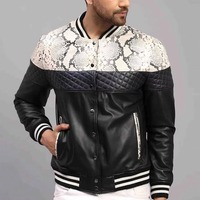 Blouson Bomber Homme en Cuir PU Slim Col Rabattu Manches Classiques Logo Avant Style Automne