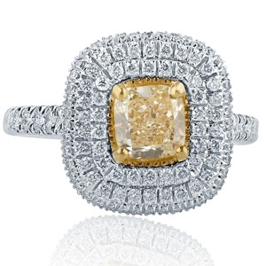 New Collection <b>Cushion</b> Cut Fancy Yellow Lab Created Diamond Double Halo Set <b>Ring</b> in 14K White Gold, <b>Wedding</b> <b>Ring</b> for Sale - Product Image 1