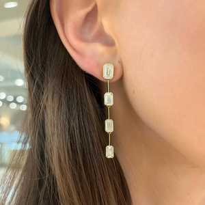 Emerald Lab Grown Diamond Dangle Drop Statement <b>Earrings</b> Custom 14K 18K Solid Gold Bezel Set Push Back Bridal Jewelry Wholesale - Product Image 5