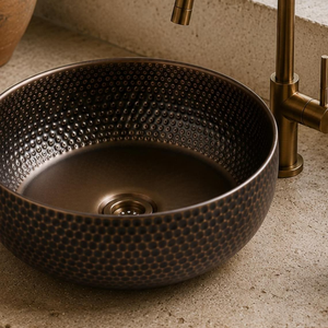 Lavabo de cobre martillado a mano, lavabo de baño de cobre hecho a mano, lavabo decorativo rústico de lujo para el hogar moderno y hoteles. - Product Image 5
