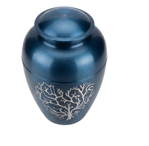 Blue Colored Classic Metal Ashes Storage Jar Tree Etched Desisn Cremation Urns <b>Memorial</b> <b>Keepsake</b> for Adult Burial Funeral - Product Image 4
