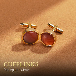 Boutons de manchette en agate rouge Feng Shui pour homme - Bijoux en pierres précieuses plaqués or 18 carats « Passion & Protection » |   MSDADO009 |   Tinh Vu Vietnam - Product Image 1
