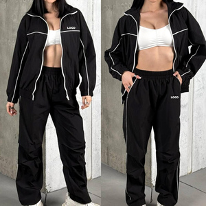 New 2026 Custom High Quality Contrast Panel Nylon Tracksuit Shell Set 2 Piece <b>Women</b> Windbreaker Tracksuit Zipper <b>jacket</b> & Pants - Product Image 4