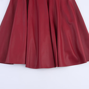 Women <b>Winter</b> Casual High Waist A-Line PU Leather <b>Midi</b> <b>Skirt</b> Solid Color Shiny Pleated Zipper Back Design - Product Image 3