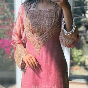 ชุดคุรตะปาลาซโซ่ผ้าไหมชินนอนเนื้อหนักหรูหรา แห้งเร็ว ใส่ได้ทุกฤดู ตกแต่งด้วยการปักลายทันสมัย ขนาด 5 มม. สำหรับผู้หญิง - เหมาะสำหรับงานปาร์ตี้ งานดิวาลี งานแต่งงาน - Product Image 1