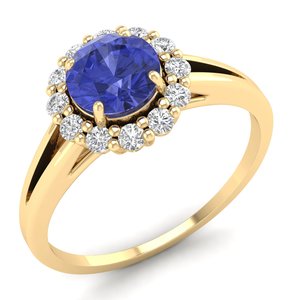 Bague Halo en Tanzanite de qualité supérieure, taille brillant rond, 0,84 carat, or 14 carats, certifiée IGI, bijoux en diamant pour femmes, REYES - Product Image 2