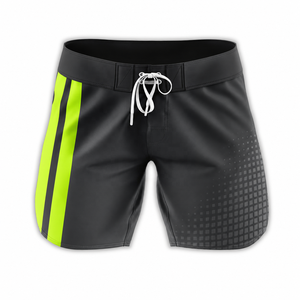 TESSUTO Pantalones cortos con cordón para hombre, color negro, con rayas laterales en verde neón, estampado de píxeles en tono medio, bañadores deportivos - Product Image 1