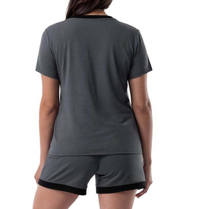 Conjunto de 2 Piezas para Mujer, Shorts Grises de Punto, Cuello en V, Manga Corta, Corte Regular, Color Sólido, Transpirable, Informal, para Primavera/Verano - Product Image 3