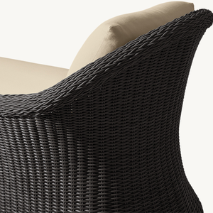 Chaise longue en rotin avec structure en teck durable, coussin résistant aux intempéries, écologique, confortable pour l'extérieur, la maison, l'hôtel, le jardin - Product Image 6