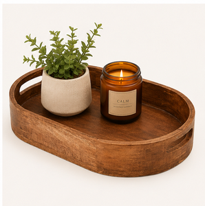 Handmade Oval Wooden Serving <b>Tray</b> With Integrated Handles Premium Natural Acacia Wood Decorative Platter For Coffee <b>Table</b> Decor - Product Image 6