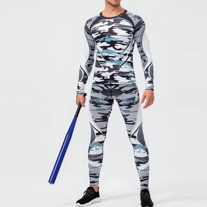 Ensemble de vêtements de sport pour hommes, chemise et leggings de compression, manches longues, imprimé, vêtements de sport MMA, gym, fitness, entraînement, tenue athlétique - Product Image 2