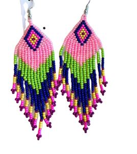 Handmade Multi-Color Seed Bead Embroidered Earrings From India for Women and <b>Girls</b> for Parties and Evening Wear - Product Image 1