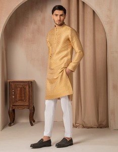 Salwar Kameez para Hombre, Color Verde Azulado, Algodón Transpirable, Estilo Modesto, Manga Larga, Uso Diario Informal, Atuendo Étnico, Estilo India Pakistán, Diseño Moderno - Product Image 3