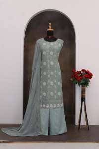 Salwar Kameez Étnico Semisentado hasta la Rodilla para Mujer, en Faux Georgette, con Bordado y Lentejuelas, Ideal para Fiestas, Diwali y Graduaciones - Product Image 5