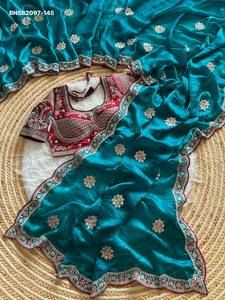 Premium Collection Fancy Satin Silk with Sequence work Butta All-Over & Multi-Thread Border <b>Saree</b>-<b>Readymade</b> <b>Blouse</b> Woman Fashion - Product Image 4