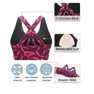 Soutiens-gorge de sport personnalisés à transfert thermique, haute maintien, sans coutures, 100 % respirants, séchage rapide, impression frontale, extensibles, grandes tailles, fourniture OEM - Product Image 5