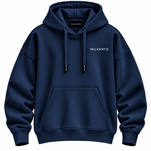 เสื้อฮู้ดดี้ผู้ชายแบบสวมหัว คอวี ทรงหลวม กระเป๋าจิงโจ้ ผ้าฝ้ายฟลีซ 100% 450 GSM พิมพ์ลายตามสั่ง รุ่นพรีเมียม Midnight Navy - Product Image 1