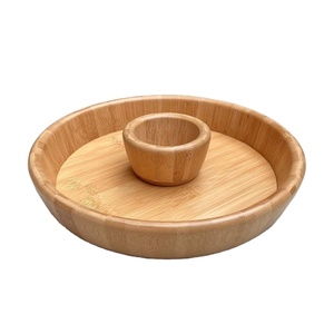 Vente chaude de chips de bois d'acacia et de trempette avec petit bol à sauce Plateau de service élégant pour apéritif pour frites et salsa - Product Image 1