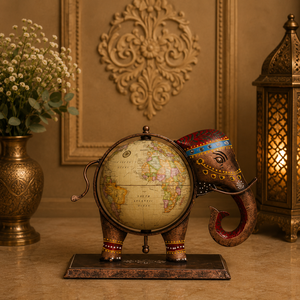 Globe terrestre en métal artisanal en forme d'éléphant, en laiton antique, décoratif pour table, figurine de carte du monde, décoration pour la maison et le bureau - Product Image 6