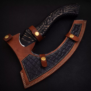 Hacha Tomahawk Hecha a Mano, Acero con Alto Contenido de Carbono, Grabado Floral con Runas Vikingas, Mango de Madera, Funda de Cuero, Herramienta de Supervivencia para Cortar Pizza, OEM - Product Image 6
