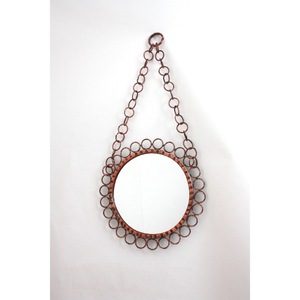 <b>Round</b> Copper <b>Wall</b> <b>Mirror</b> With Chain Handle Bohemian Decorative Metal Frame - Product Image 1