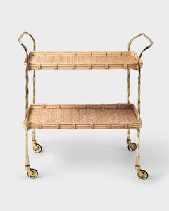 Decorative Rattan <b>Serving</b> Cart With Durable Rolling Wheels And Elegant Design For Living Room Spaces - Product Image 1