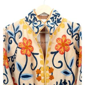 Amazing Look Cotrise Embroidery Floral Quilted Autumn Winter <b>Jacket</b> Women's Regular Length <b>Mandarin</b> <b>Collar</b> Full Sleeve Button - Product Image 2