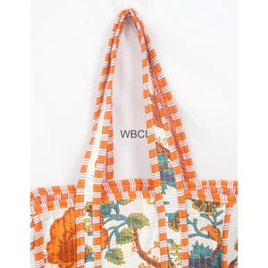 Bolso Tote Pequeño de Algodón Acolchado Hecho a Mano para Mujer, Hermoso Patrón a Rayas, Cierre Abierto, Asa Larga, para Compras - Product Image 3
