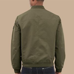 Blouson bomber vert olive pour homme, col montant, fermeture éclair, style décontracté, coupe classique, vêtement d'automne, 100% polyester, couleur unie - Product Image 3